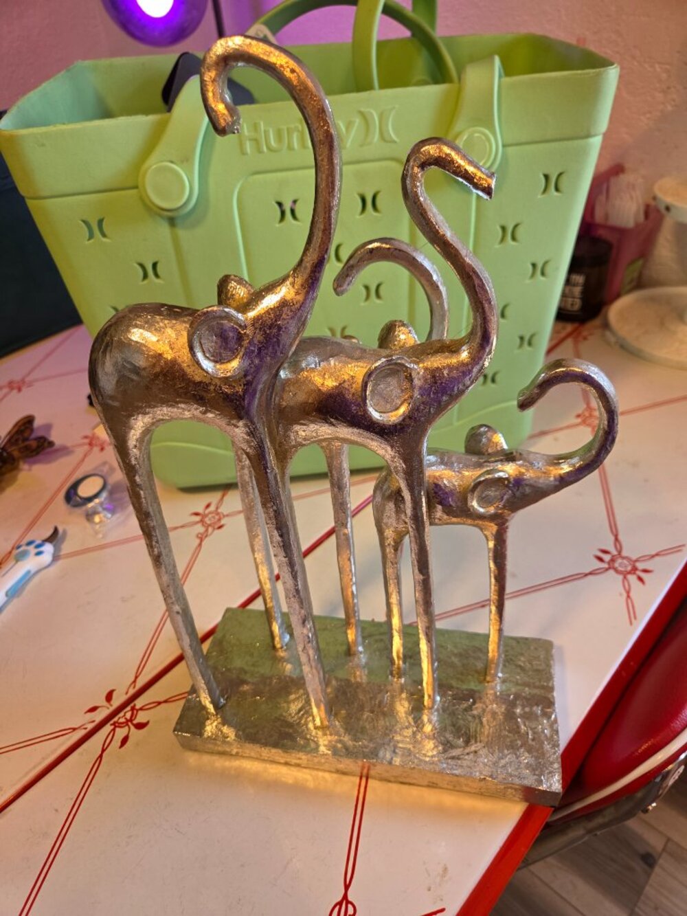 Silver Tone Elephant Family Sculpture Set of 4 Metal Decor - Picture 7 of 8